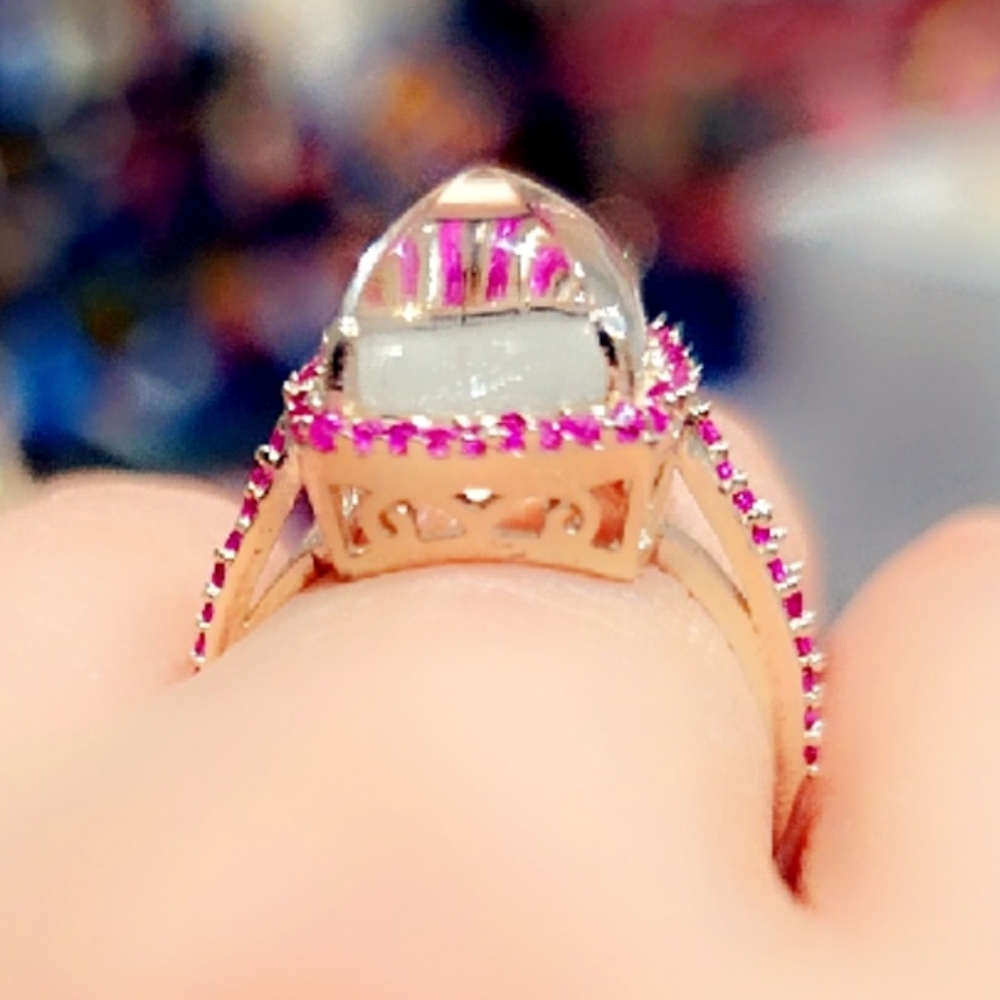 Faceted Quartz & Ruby Gemstone Sterling Silver 92… - image 5